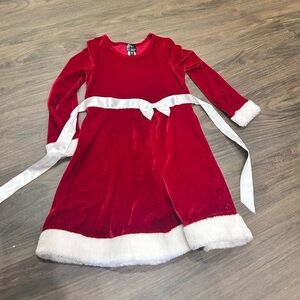 Red Velvet Kids Dress with White Trim